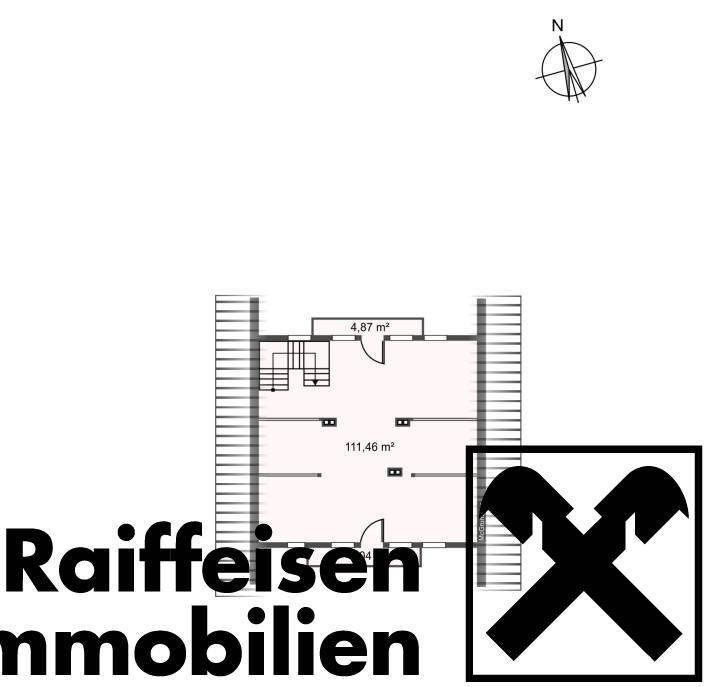 Grundriss des Dachgeschosses mit großem offenen Bereich und Treppenzugang.