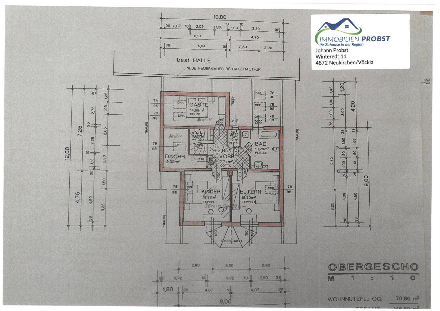 Plan Wohnhaus OG, Immobilien Probst