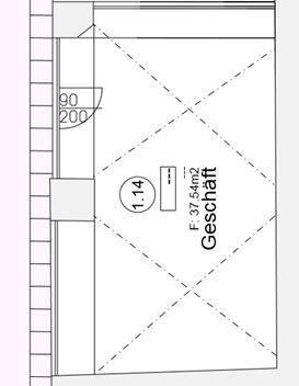 Grundriss eines Geschäftsraums mit einer Fläche von 37,54m² und angedeuteter Dachschräge.