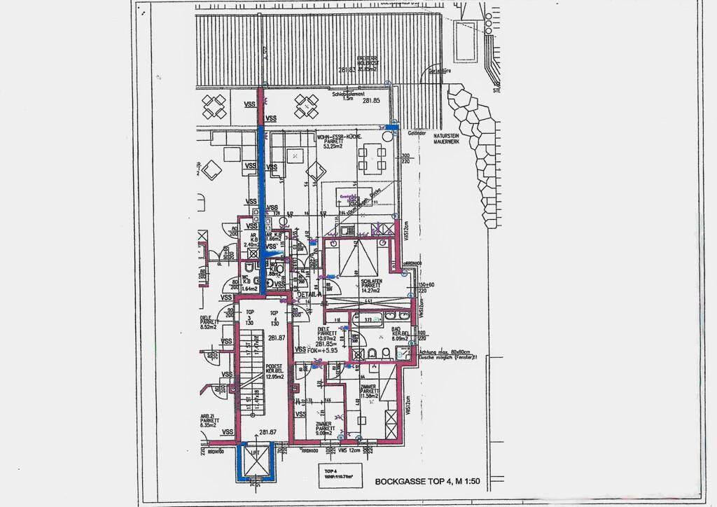 Detaillierter Grundrissplan der Wohnung mit Raumaufteilung und Flächenangaben.