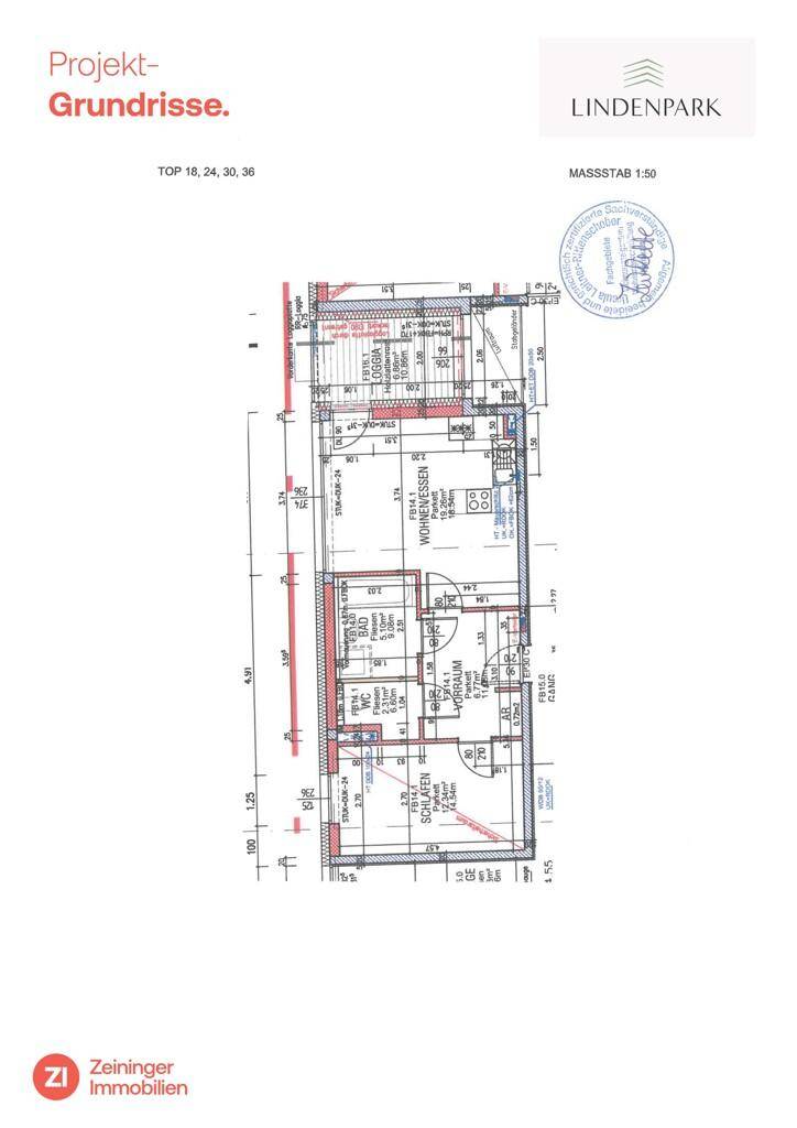 Projekt-Grundriss zeigt die Raumaufteilung einer Wohnung im Lindenpark.