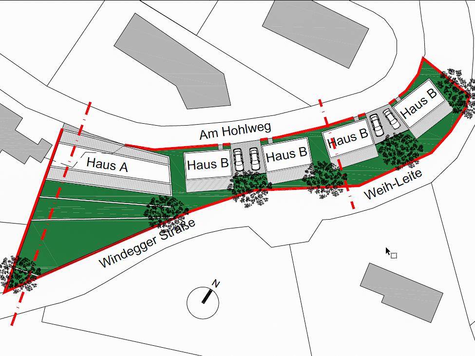 Lageplan des Grundstücks mit mehreren Gebäuden und Zufahrtsstraßen.