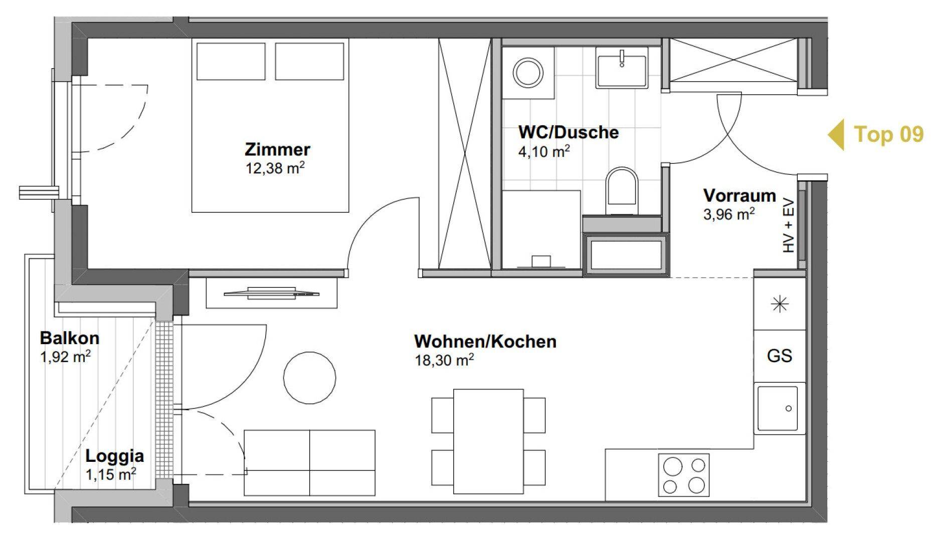 2-Zimmer Top 03 / 04 / 09 / 10 / 15 / 16 / 21 / 22/ 27 / 28 / 33 / 34 / 39