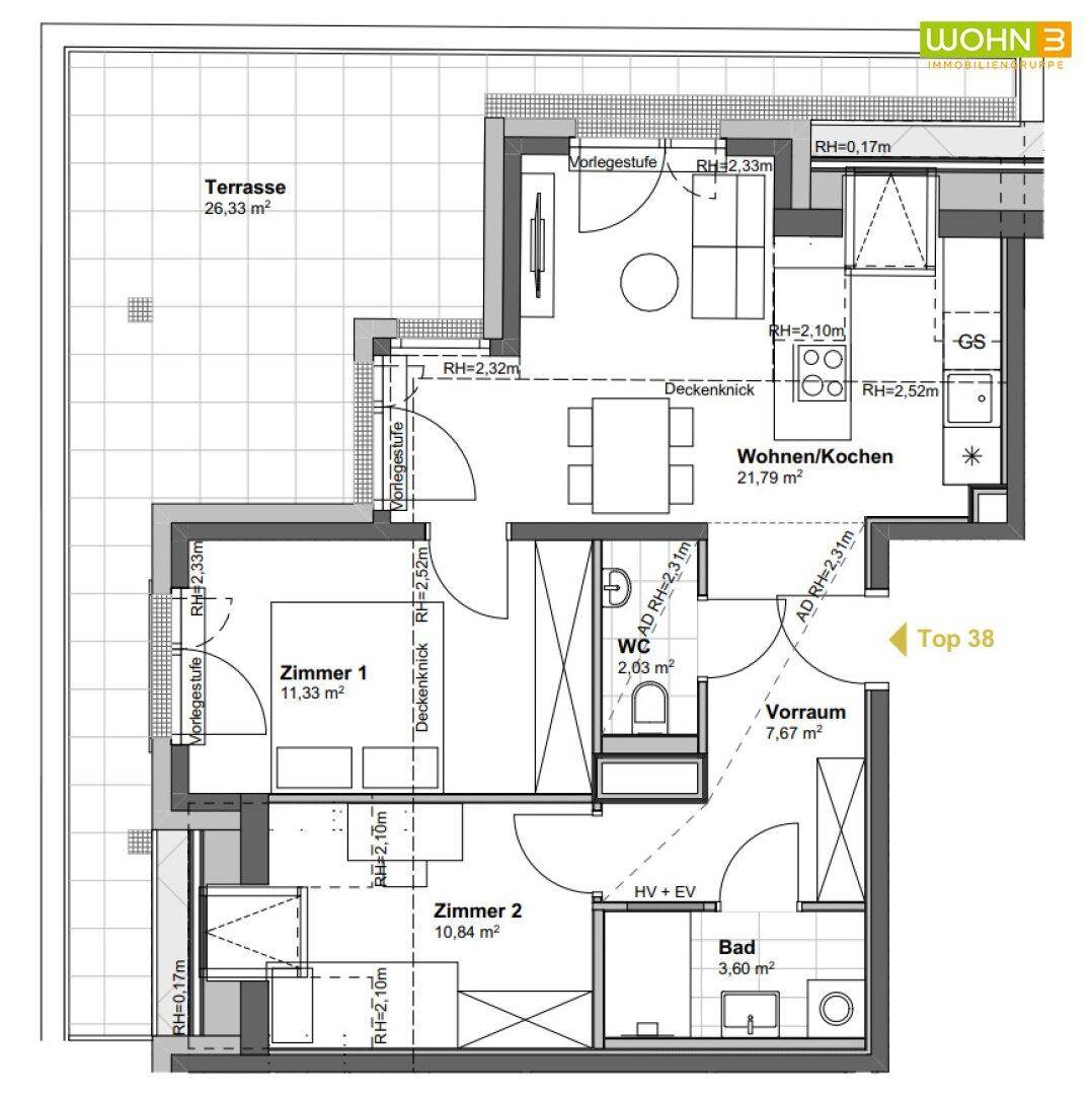 3-Zimmer Terrassenwohnung Top 38