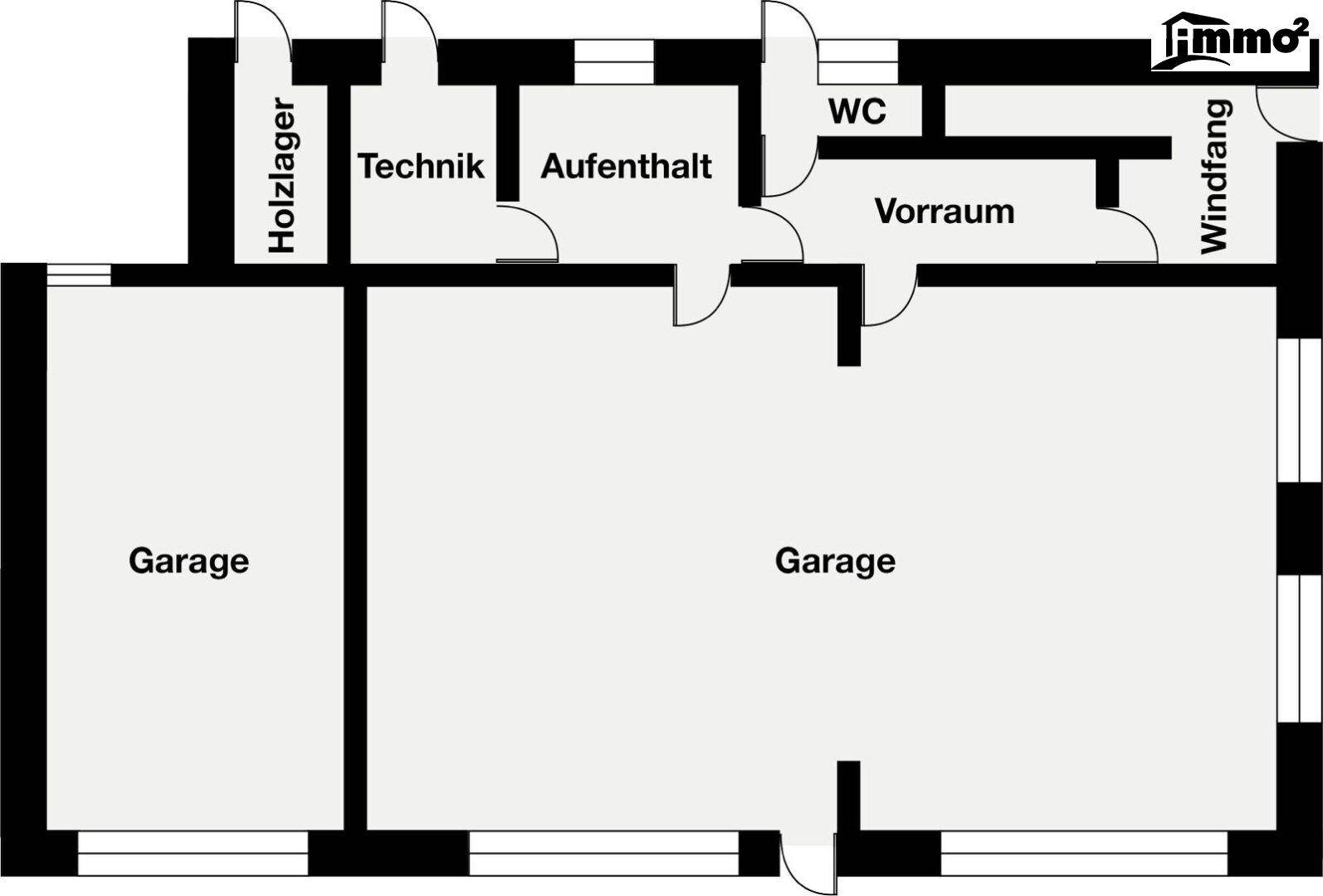 Grundriss des Untergeschosses mit Garage, Technikraum und Abstellflächen.