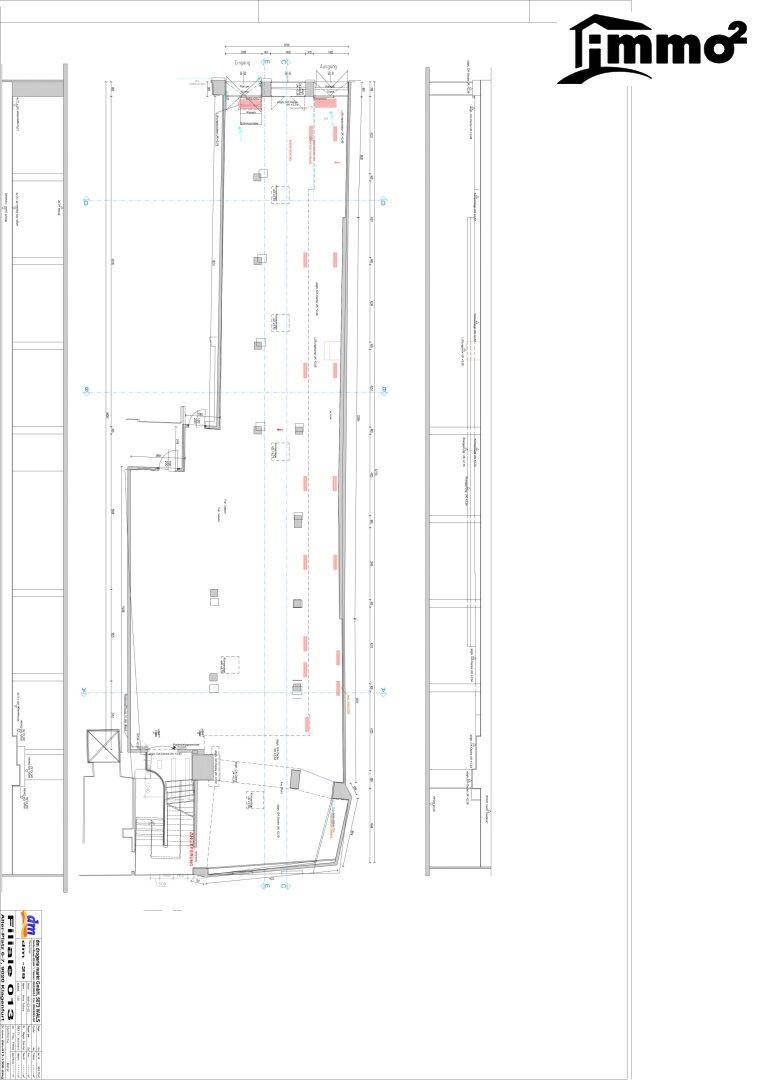 Technischer Grundrissplan mit detaillierten Ansichten der Gebäudestruktur und Installationen.