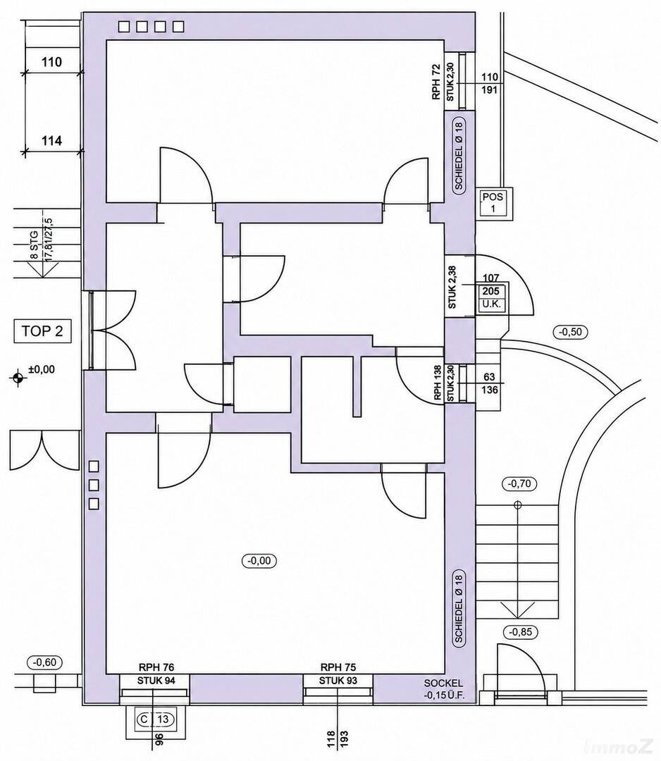 Grundriss einer Wohnung mit mehreren Zimmern und klarem Layout.