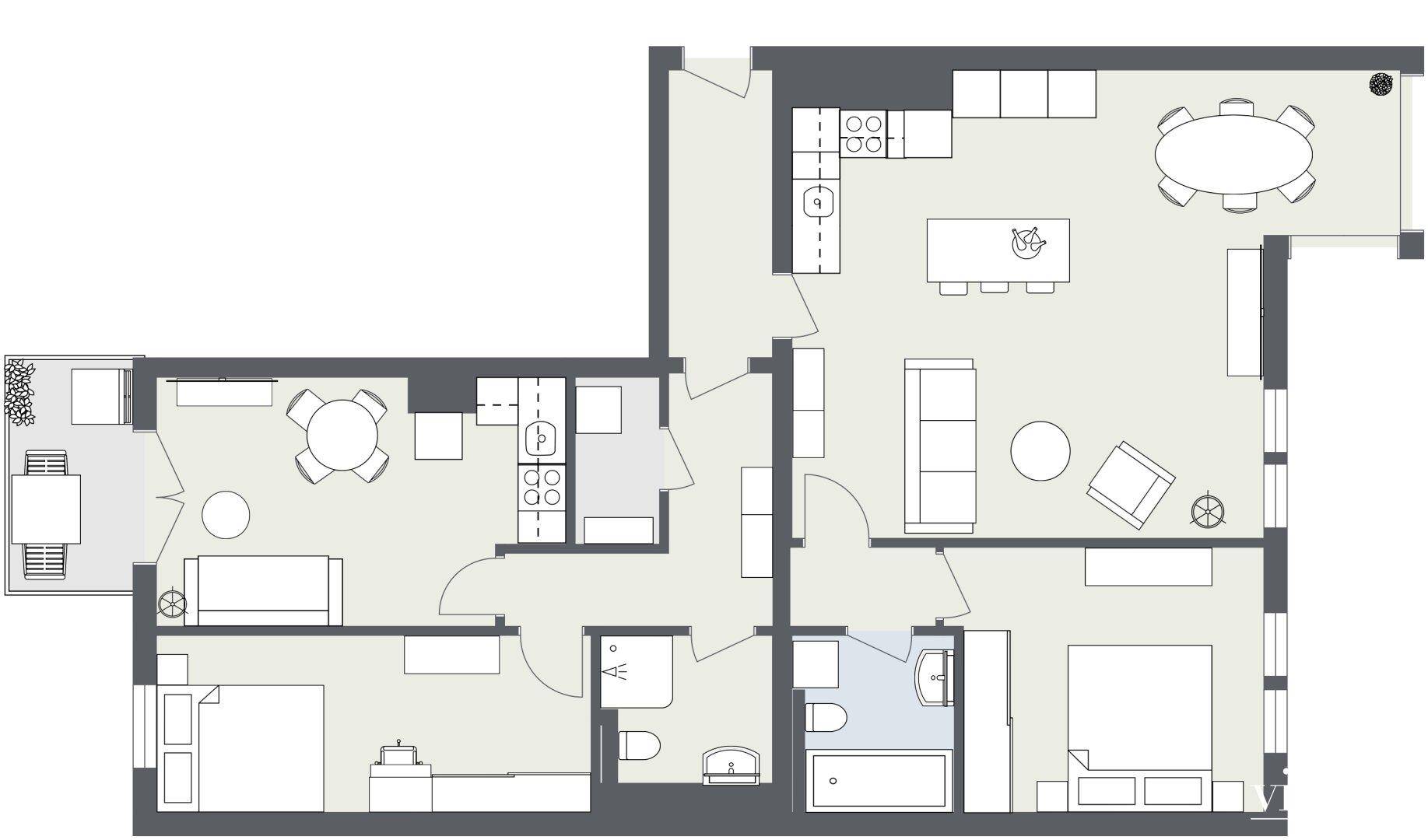 2 x 2 Zimmer-Wohnung