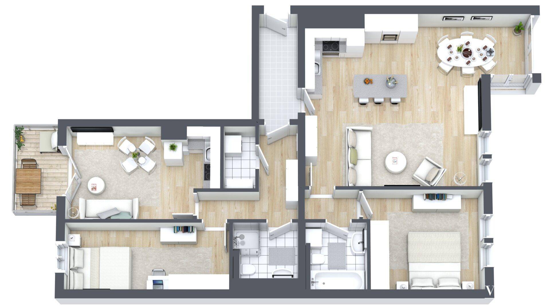 2 x 2-Zimmer-Wohnung