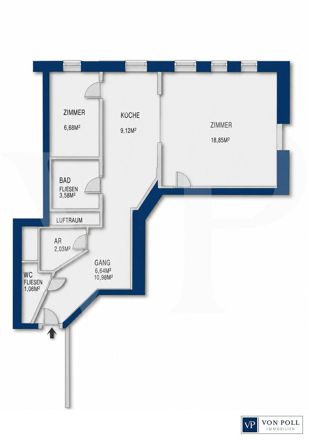 Helles Zimmer mit Laminatboden und weißen Wänden, bereit zur individuellen Gestaltung.