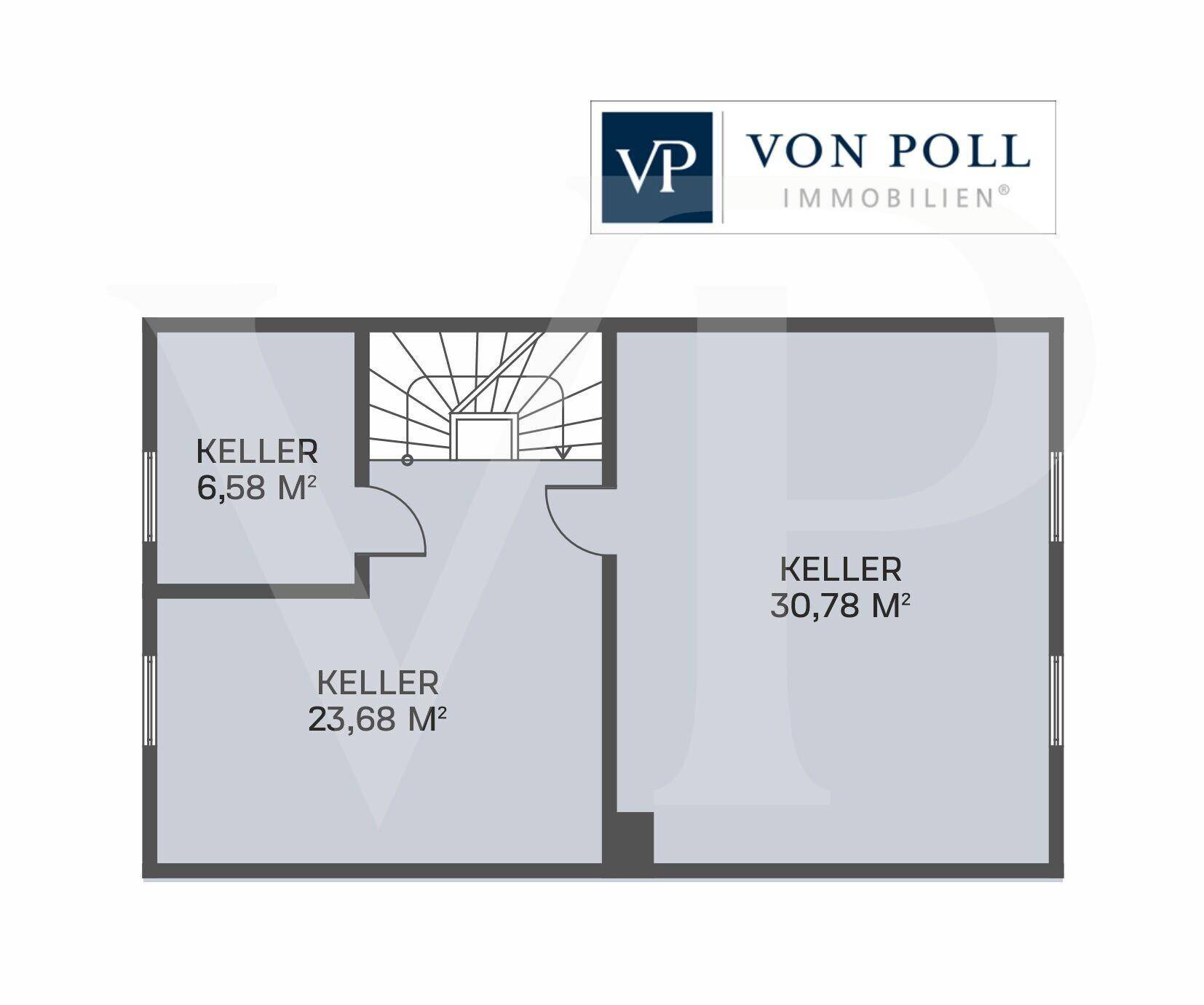 Grundriss des Kellergeschosses mit mehreren Kellerräumen für Lagerung und Technik.