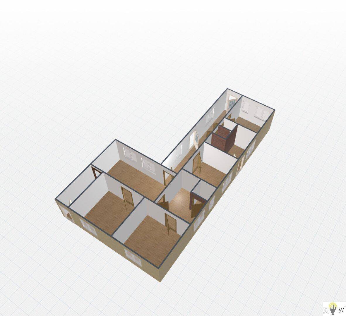3D-Grundrissansicht aus der Vogelperspektive mit Raumstrukturen.