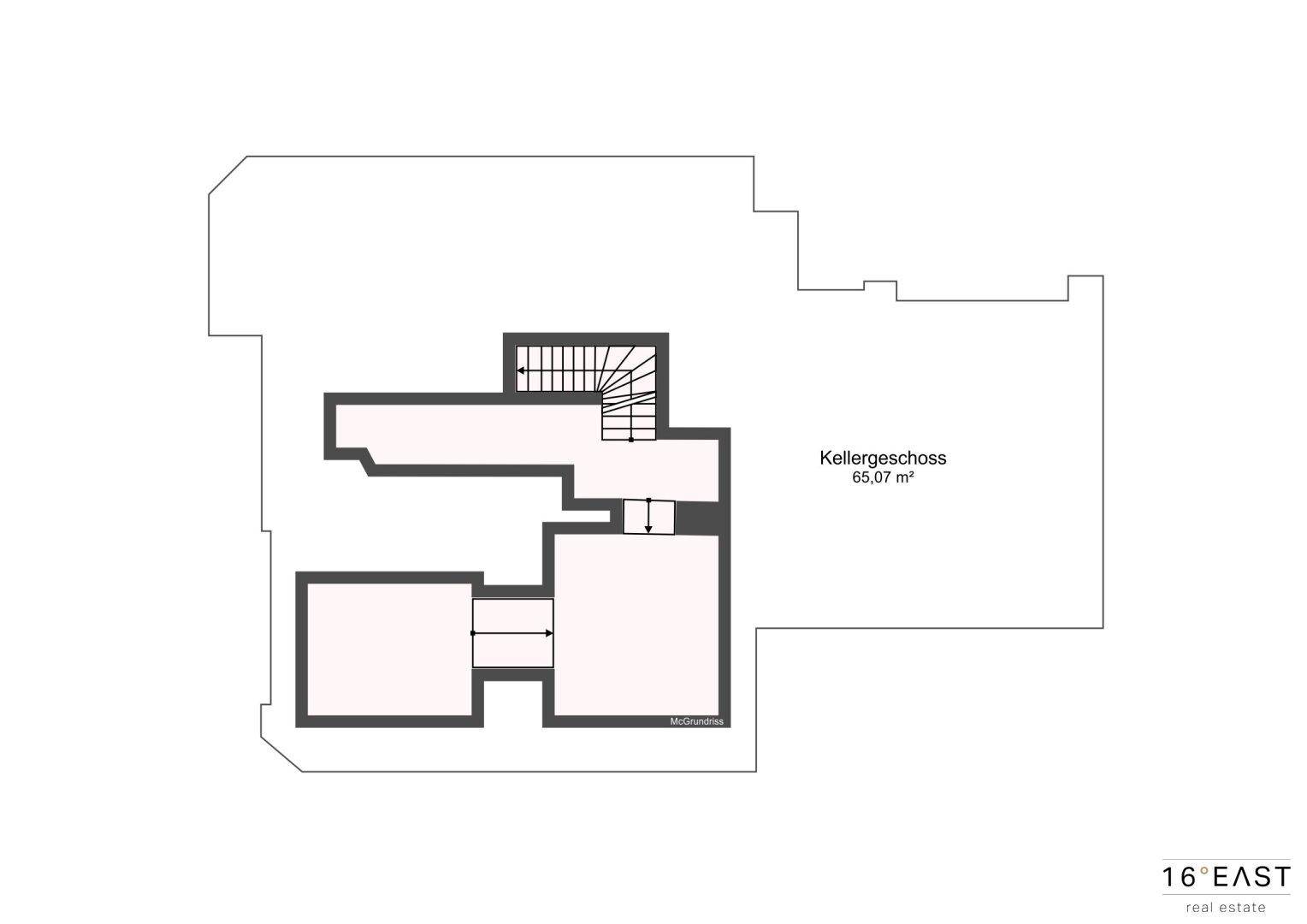 Grundriss des Kellergeschosses mit 65,07 m² Nutzfläche.