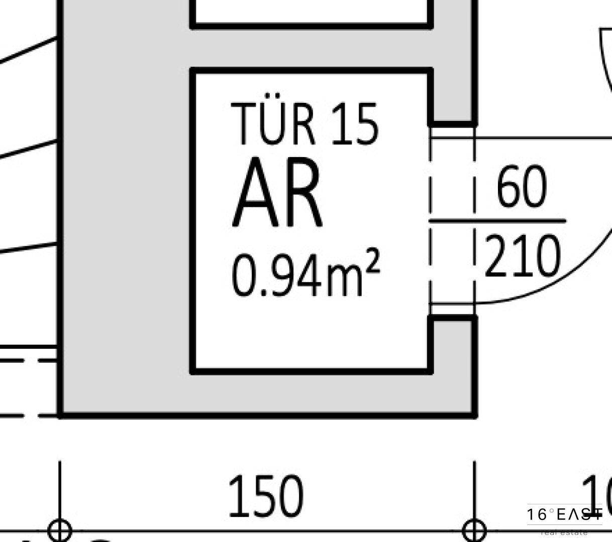 Detailansicht eines Grundrisses mit Abstellraum und Maßangaben.