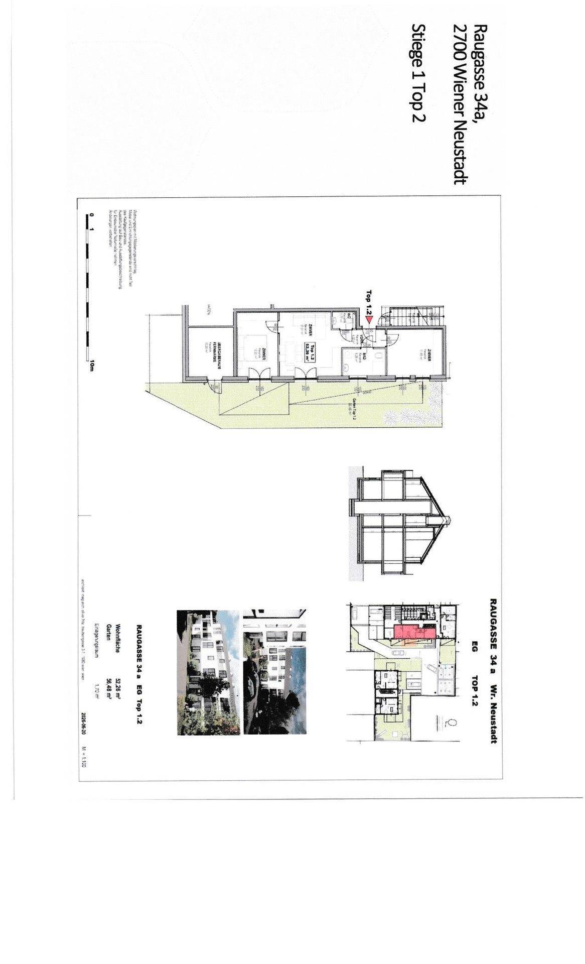 Grundrisspläne und Ansichten für eine Wohnung in der Raugasse 34a.
