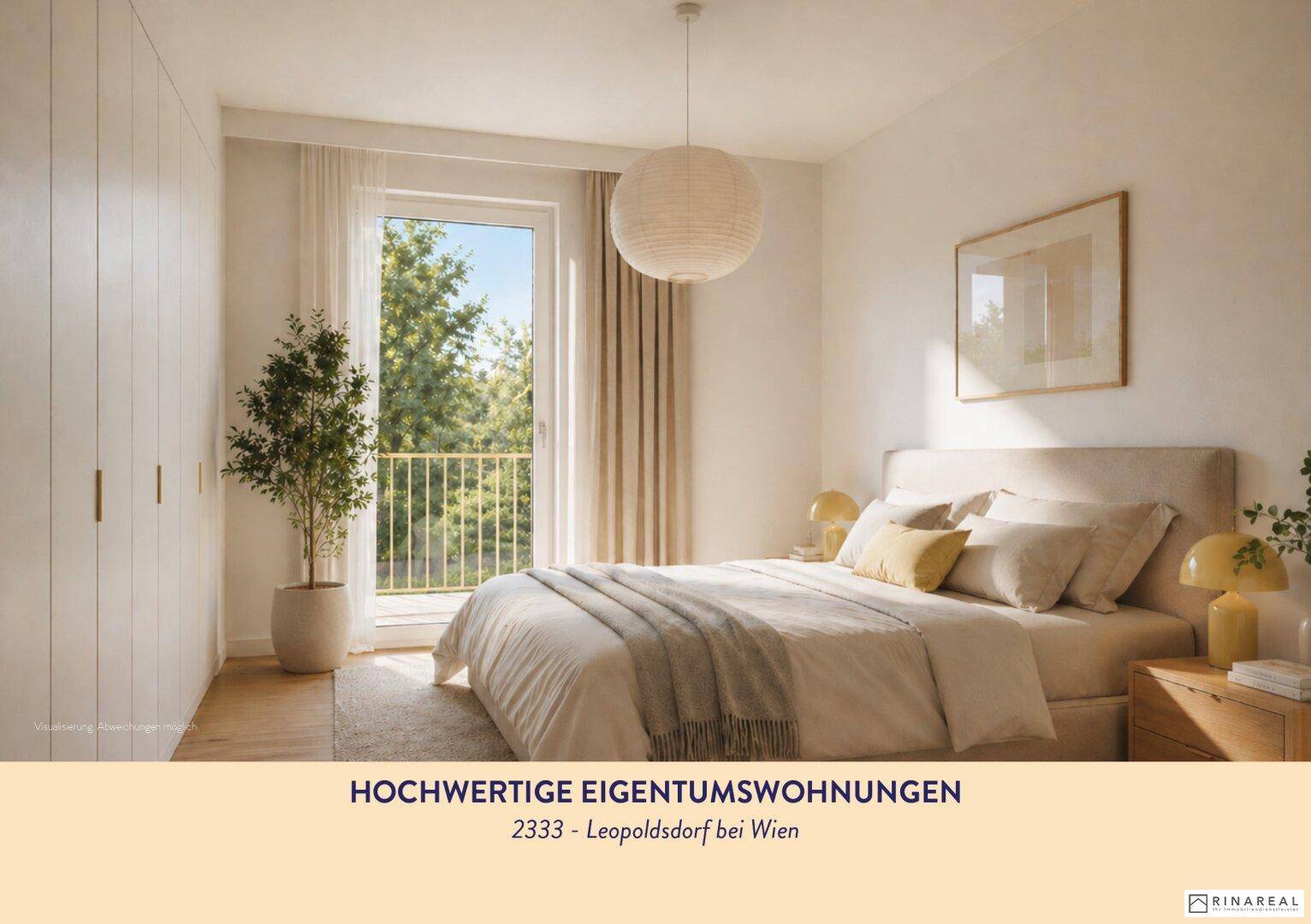 Helles Schlafzimmer mit Zugang zum Balkon und modernem Design.