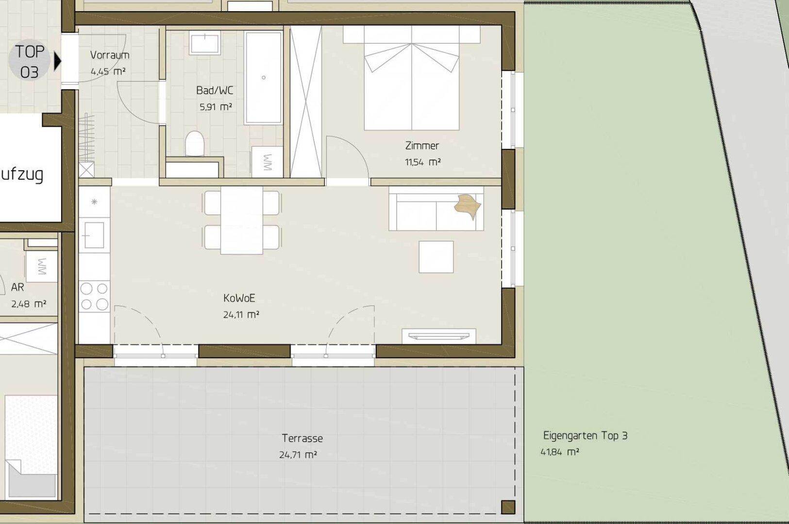 Top Gelegenheit im Projekt SÜDBLICK Eggenberg: Provisionsfreie 2-Zimmer-Gartenwohnung - Ansicht 6
