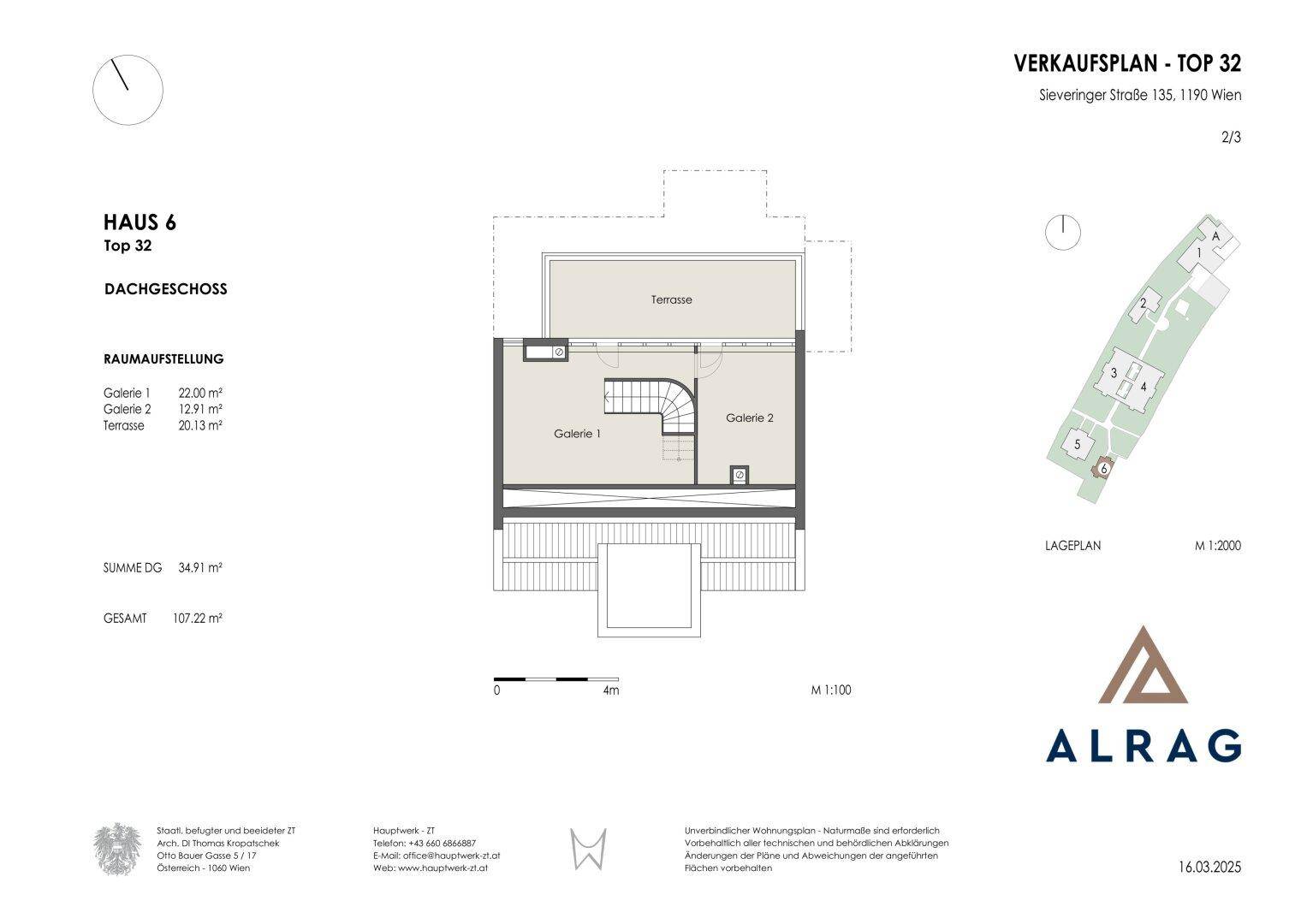 Grundriss des Dachgeschosses mit Galeriebereichen und einer großen Dachterrasse.