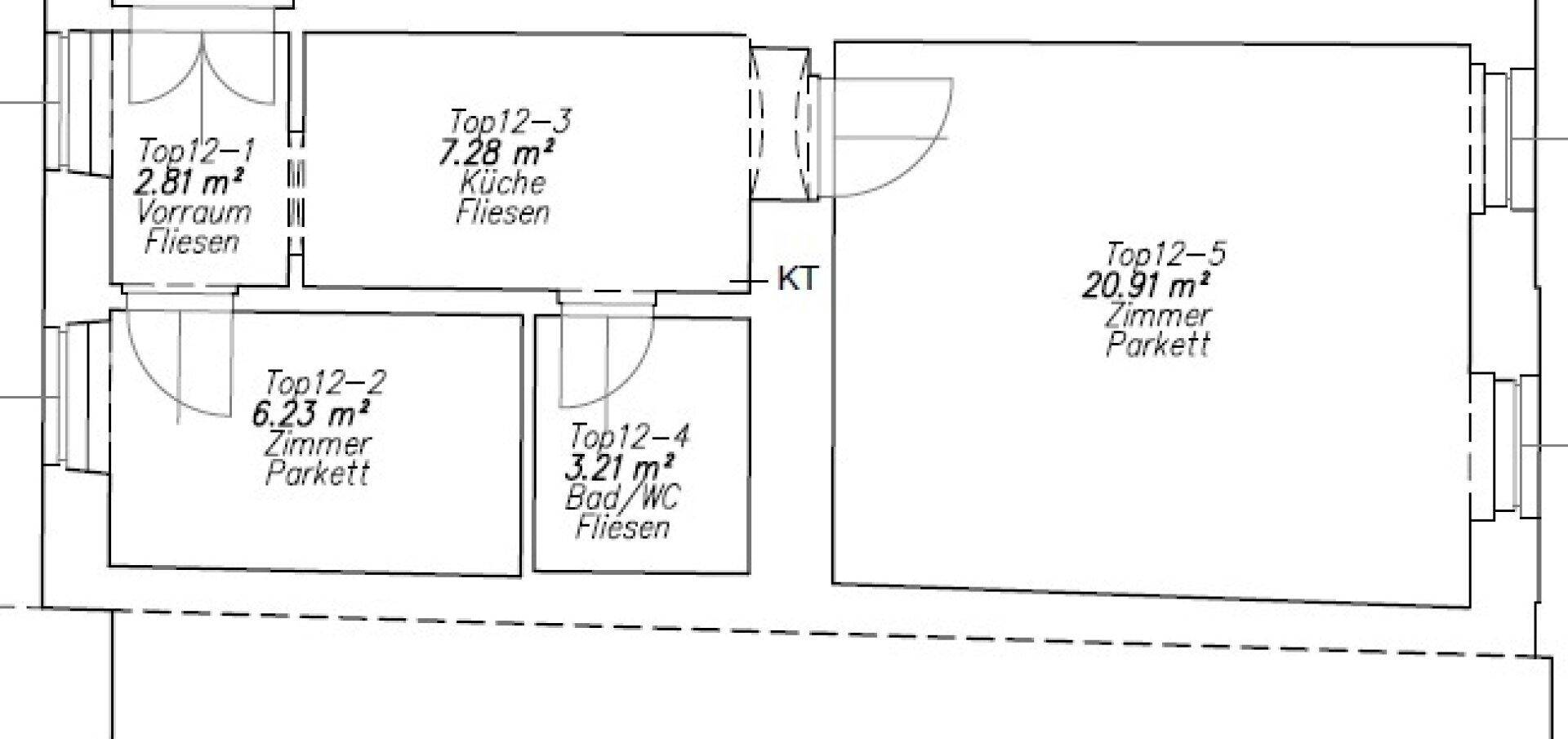 Grundriss der Wohnung mit Raumaufteilung und Flächenangaben in Quadratmetern.