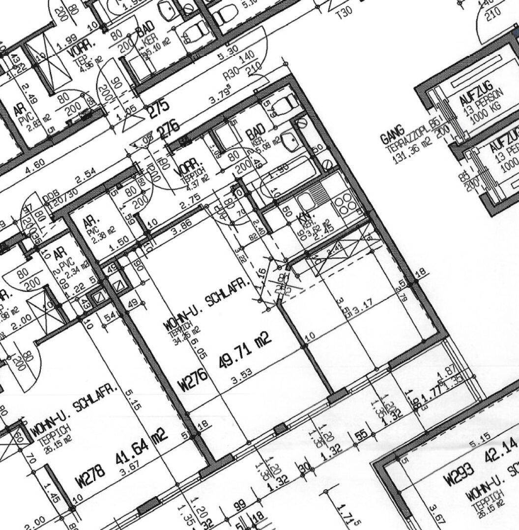 Detaillierter Grundriss einer Wohnung mit verschiedenen Räumen und Flächenangaben.
