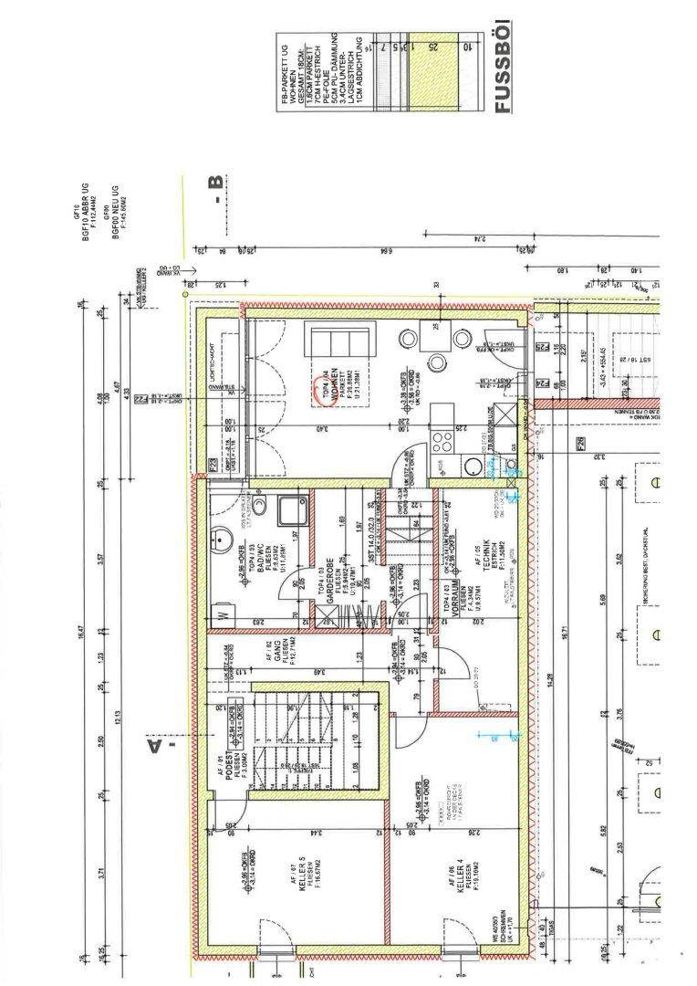 Grundrissplan des Untergeschosses mit Kellerräumen, Technikbereich und Zugang zum Treppenhaus.