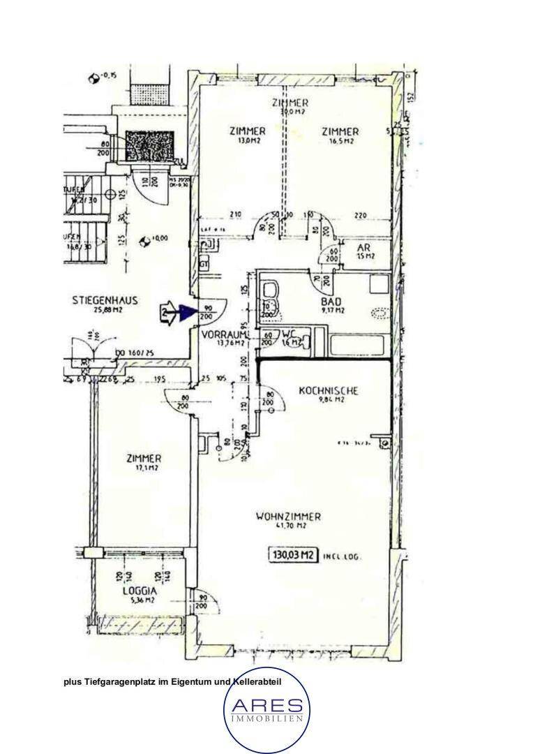 Detaillierter Grundriss der Wohnung mit Zimmeraufteilung und Flächenangaben.