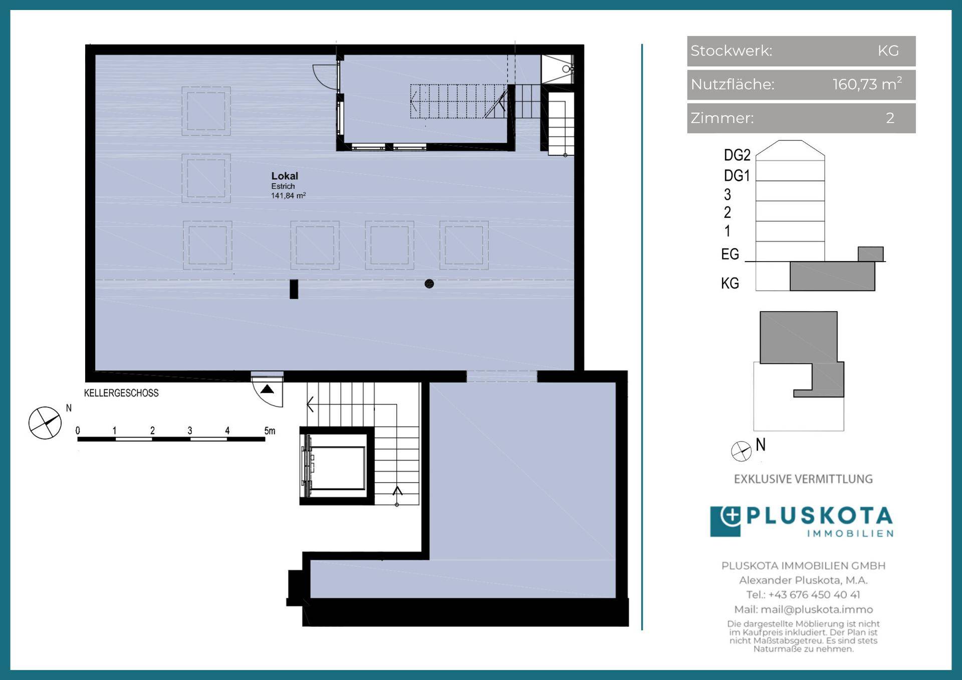 Grundriss des Kellergeschosses mit einem Raum von 14,94 m² und Treppenhaus.