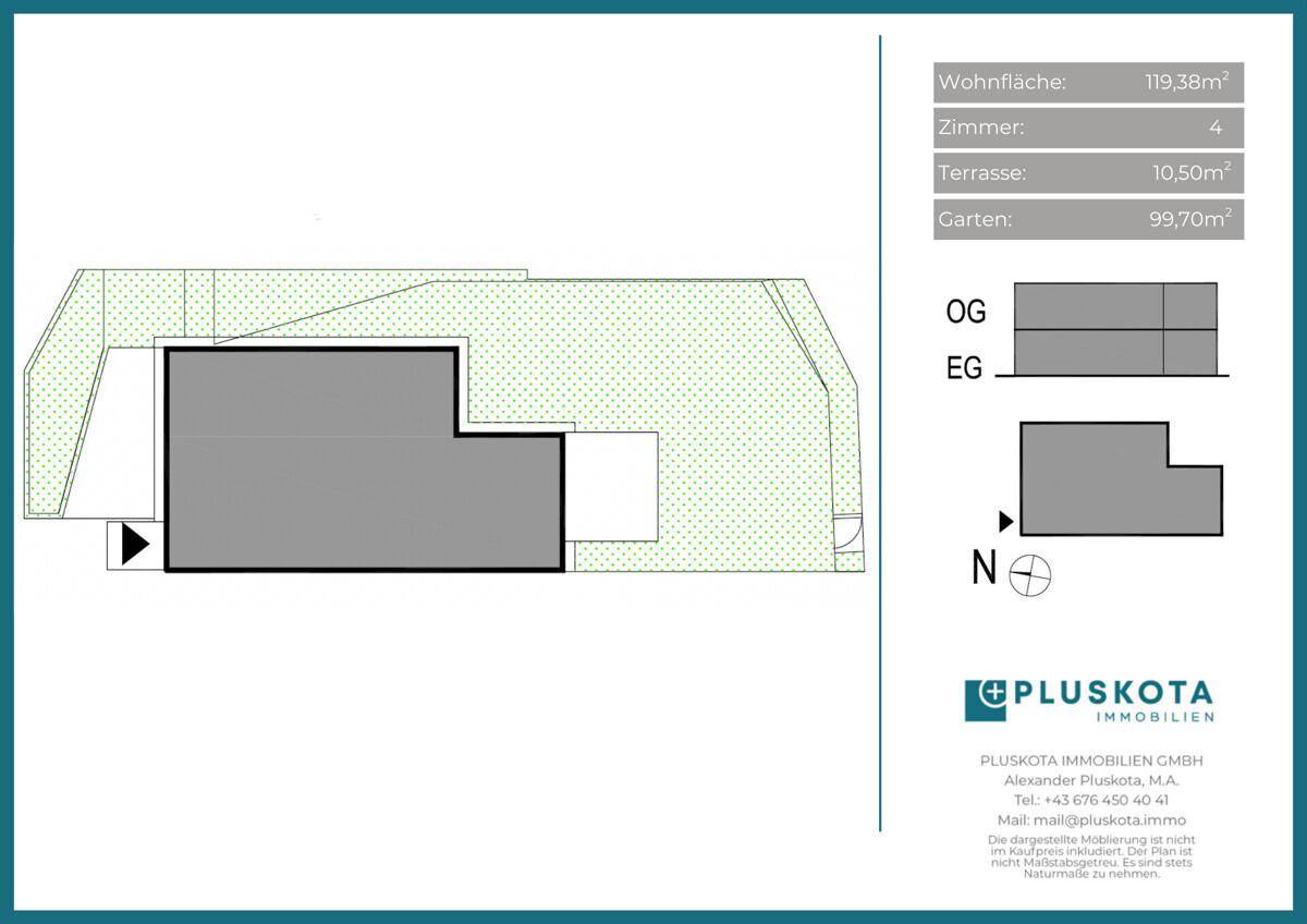 Grundriss des Obergeschosses mit Raumaufteilung und Gesamtfläche von 119,38m².