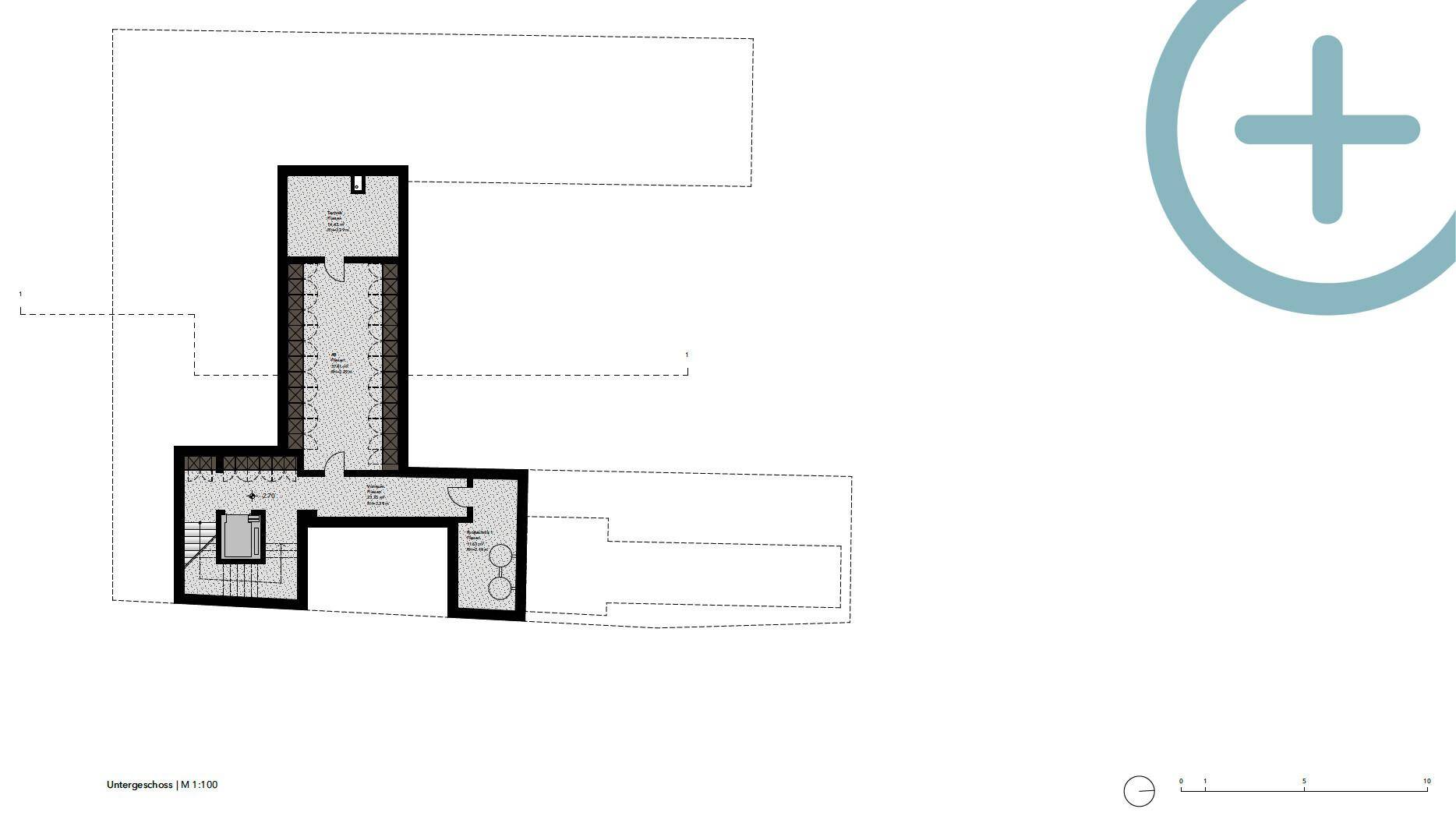 Grundriss des Untergeschosses mit Keller- und Abstellräumen.