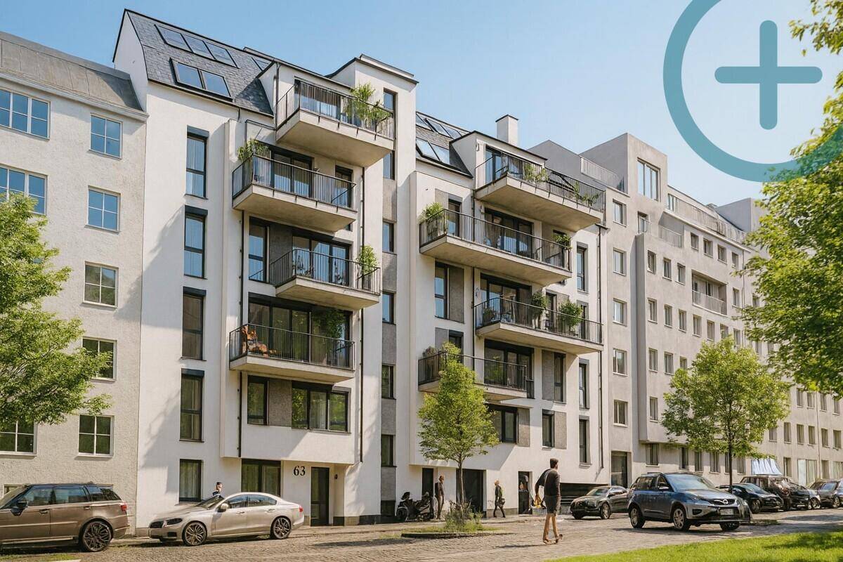 Moderne Wohnanlage mit ansprechender Architektur, Balkonen und städtischem Umfeld.