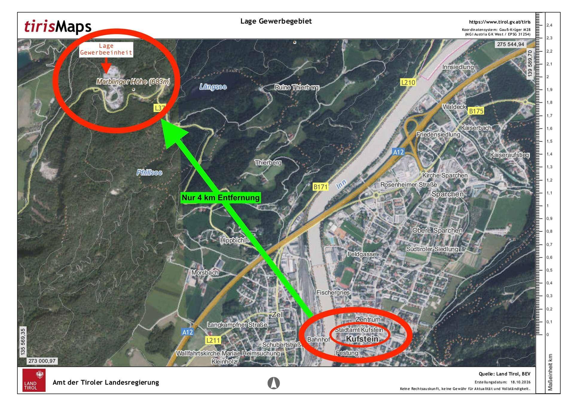 Lage Standort Gewerbeeinheit nur 4 km nach Kufstein und zur Autobahn
