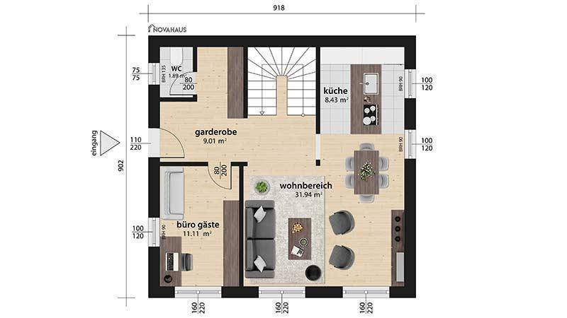 Grundrissvorschlag Aktionshaus NOVA 130 Erdgeschoß