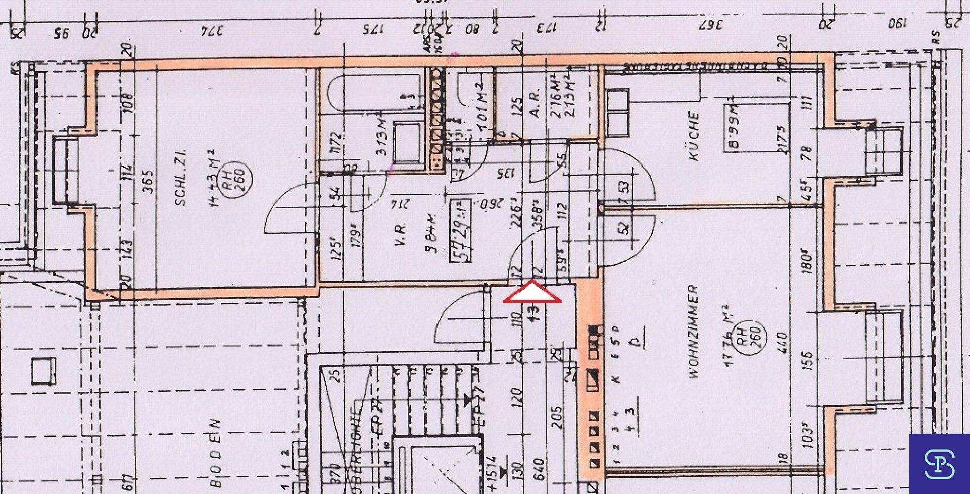 Detaillierter Grundriss der Wohnung mit Raumaufteilung und Flächenangaben.