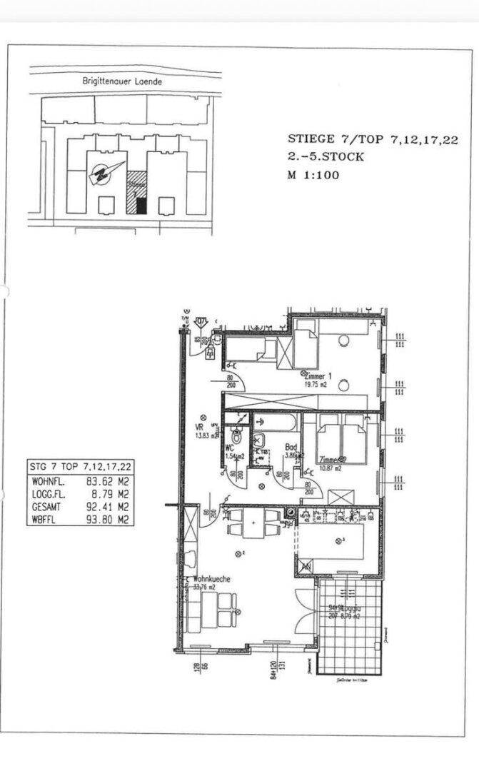 Detaillierter Grundriss der Wohnung mit Raumaufteilung und Flächenangaben.