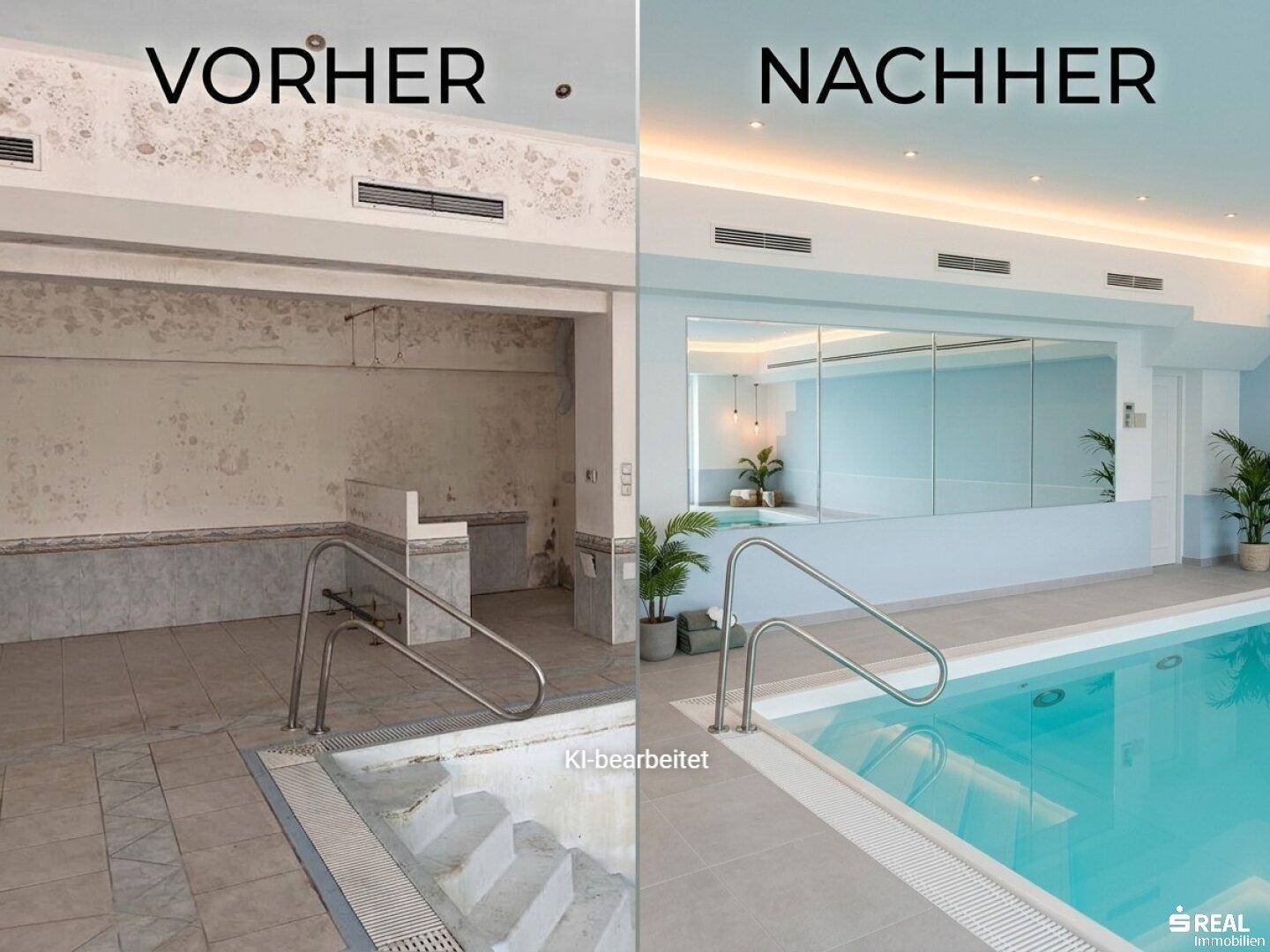 Schwimmbad KI_generiert vorher/nachher