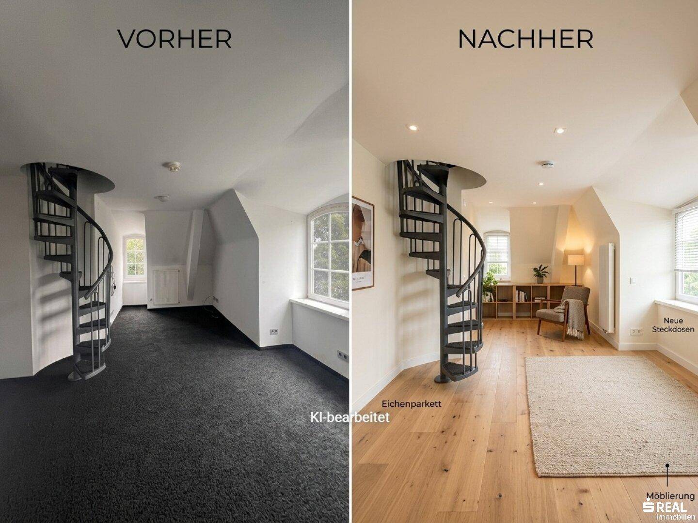Arbeits-/Gästezimmer KI_generiert vorher/nachher