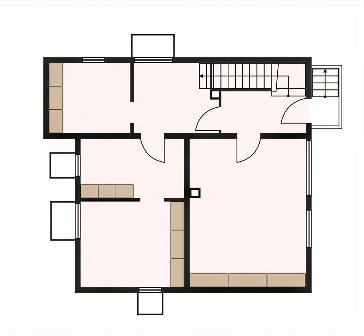 Grundriss des Dachgeschosses mit zusätzlichen Räumen und Dachschrägen.