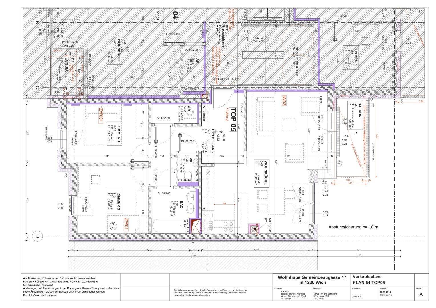 Detaillierter Grundriss der Wohnung mit Raumaufteilung und Balkon.