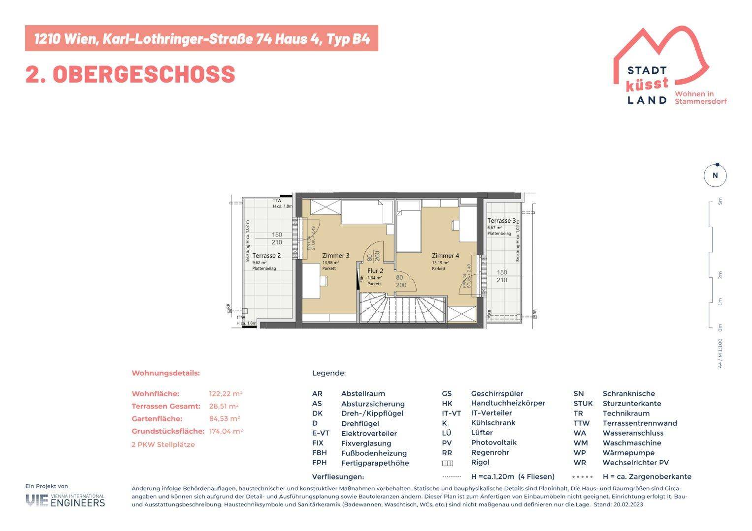 Grundriss des zweiten Obergeschosses mit zwei weiteren Schlafzimmern und Terrassen.