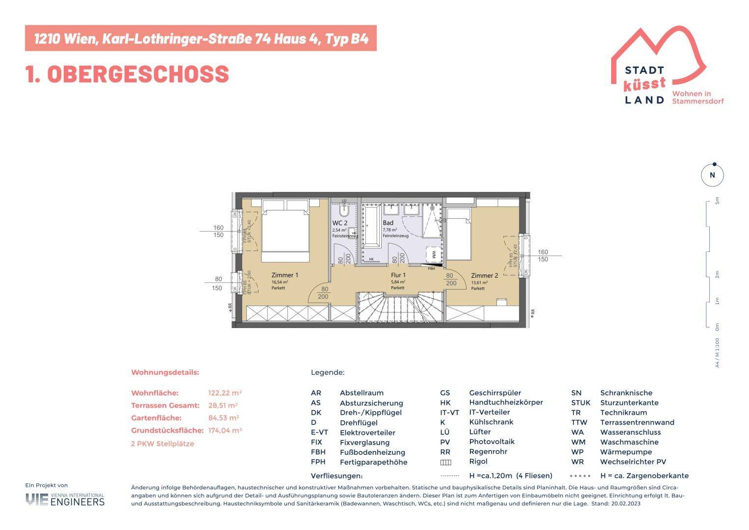 Grundriss des ersten Obergeschosses mit zwei Schlafzimmern und einem Badezimmer.