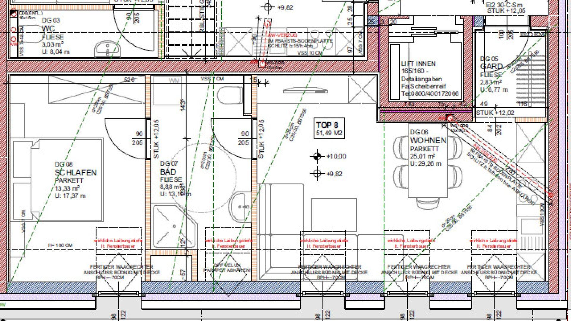 Grundriss des Dachgeschoss-Apartments mit Schlafzimmer, Bad und offenem Wohnbereich.
