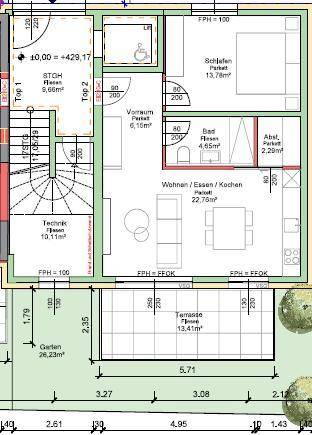 Grundriß 2-Zimmer-Gartenwohnung