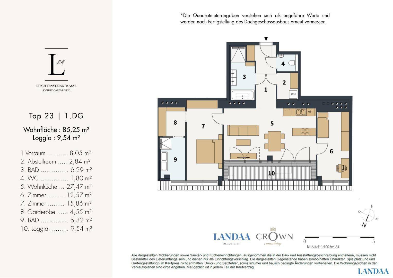 Detaillierter Grundriss einer Wohnung mit Loggia und klar definierten Wohnbereichen.