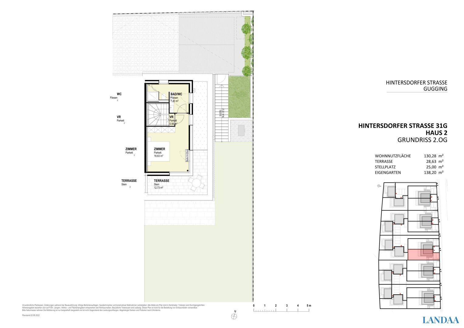 Grundriss des zweiten Obergeschosses mit Zimmer, Bad und Terrasse.