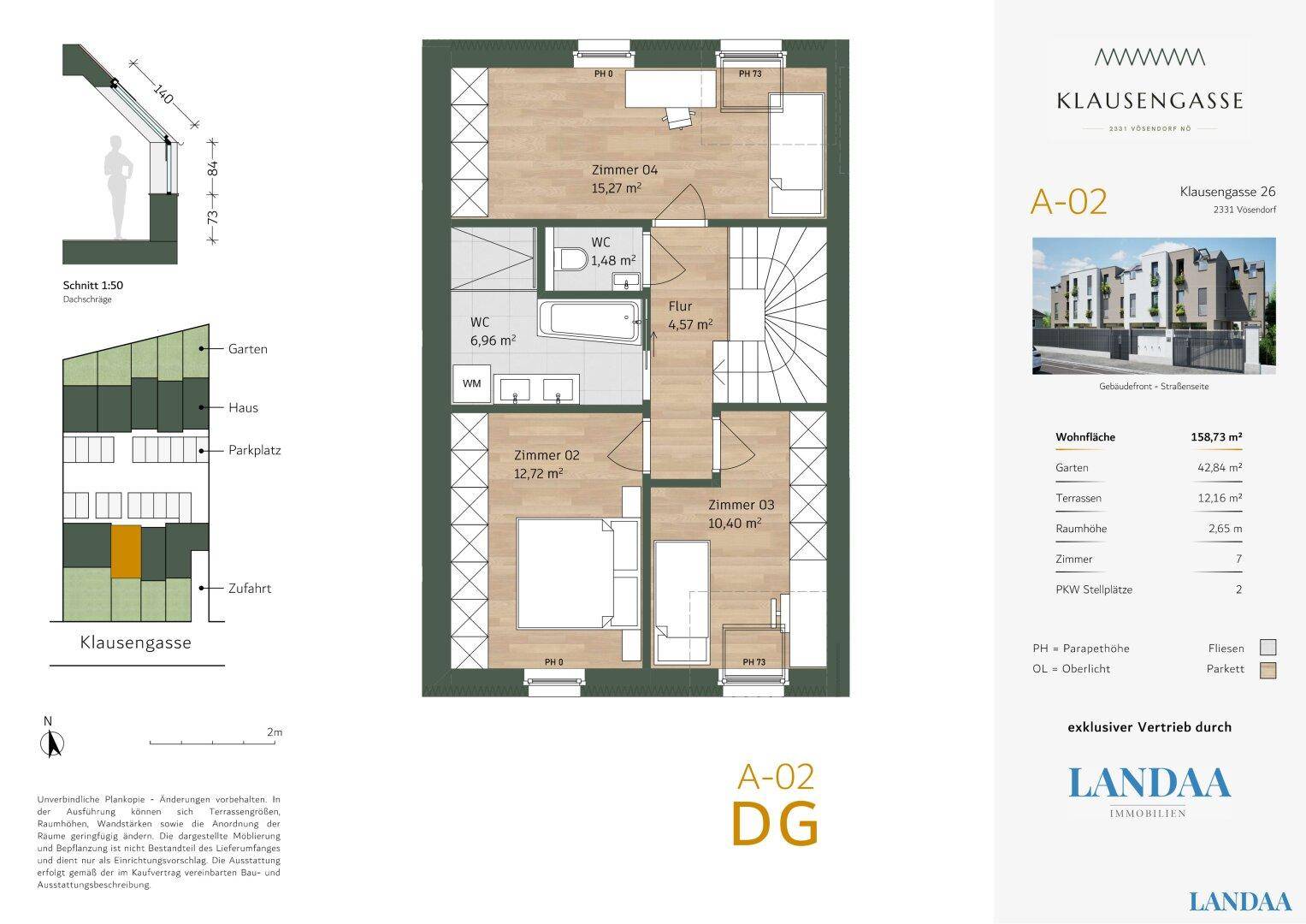 Grundriss des Dachgeschosses mit zwei Schlafzimmern, Bad, Dachschrägen und Abstellraum.
