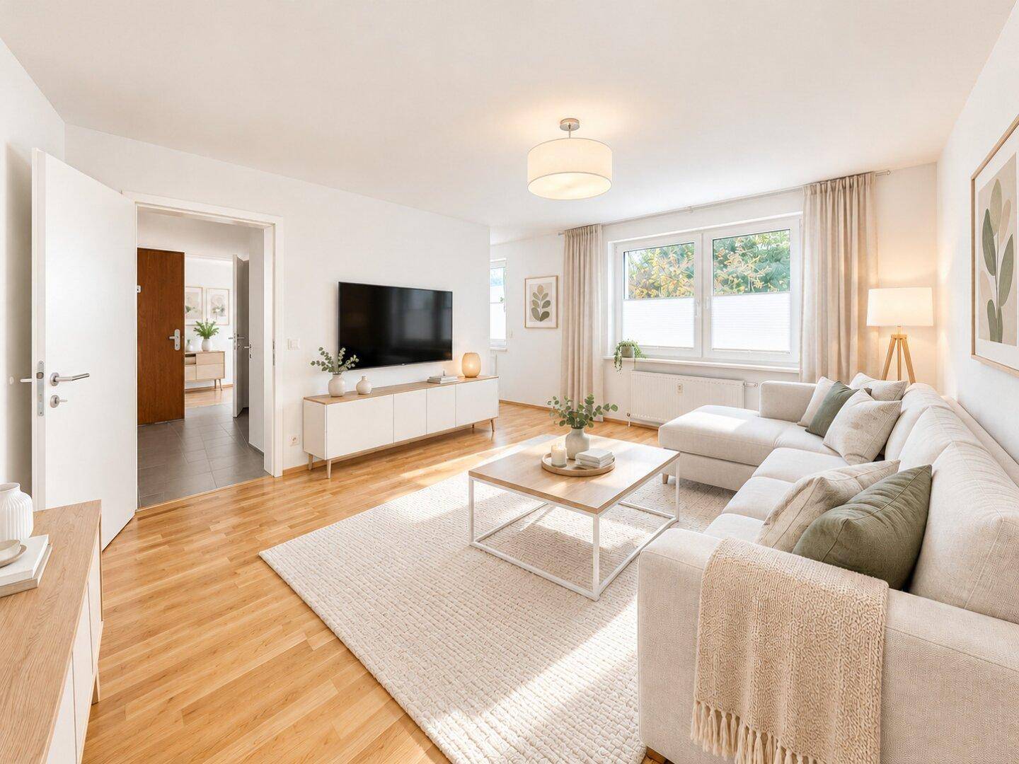 Wohnzimmer (mit KI möbliert)