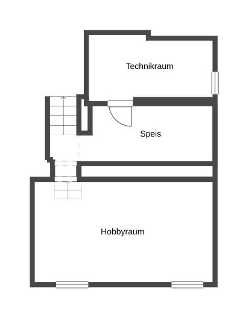 Grundriss des Untergeschosses mit Technikraum, Speisekammer und Hobbyraum.
