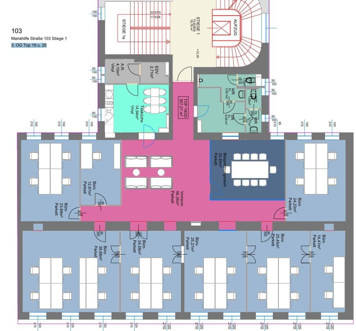 1060 Wien, Mariahilfer Strasse 103 Plan Top 19u20 Stiege 1 312m2