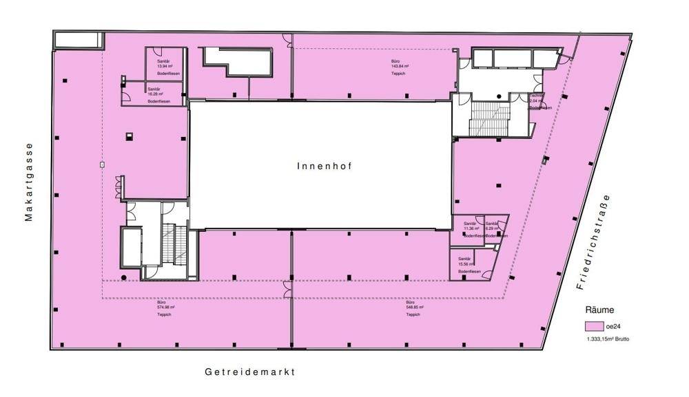 1010 Wien, Friedrichstraße 10 - Grundriss 3.OG ca. 1.333,15 m²