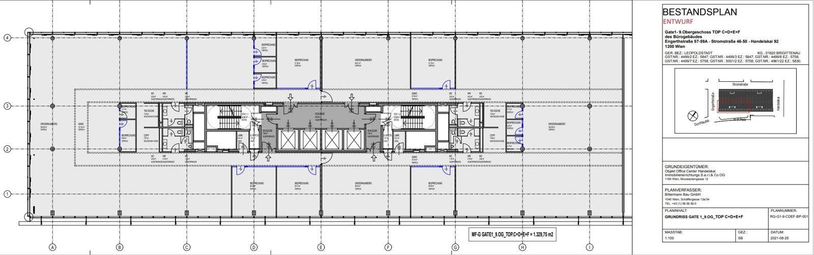 RIVERGATE Handelskai 92 Bestandsplan G1 9OG CDEF 1330 m²